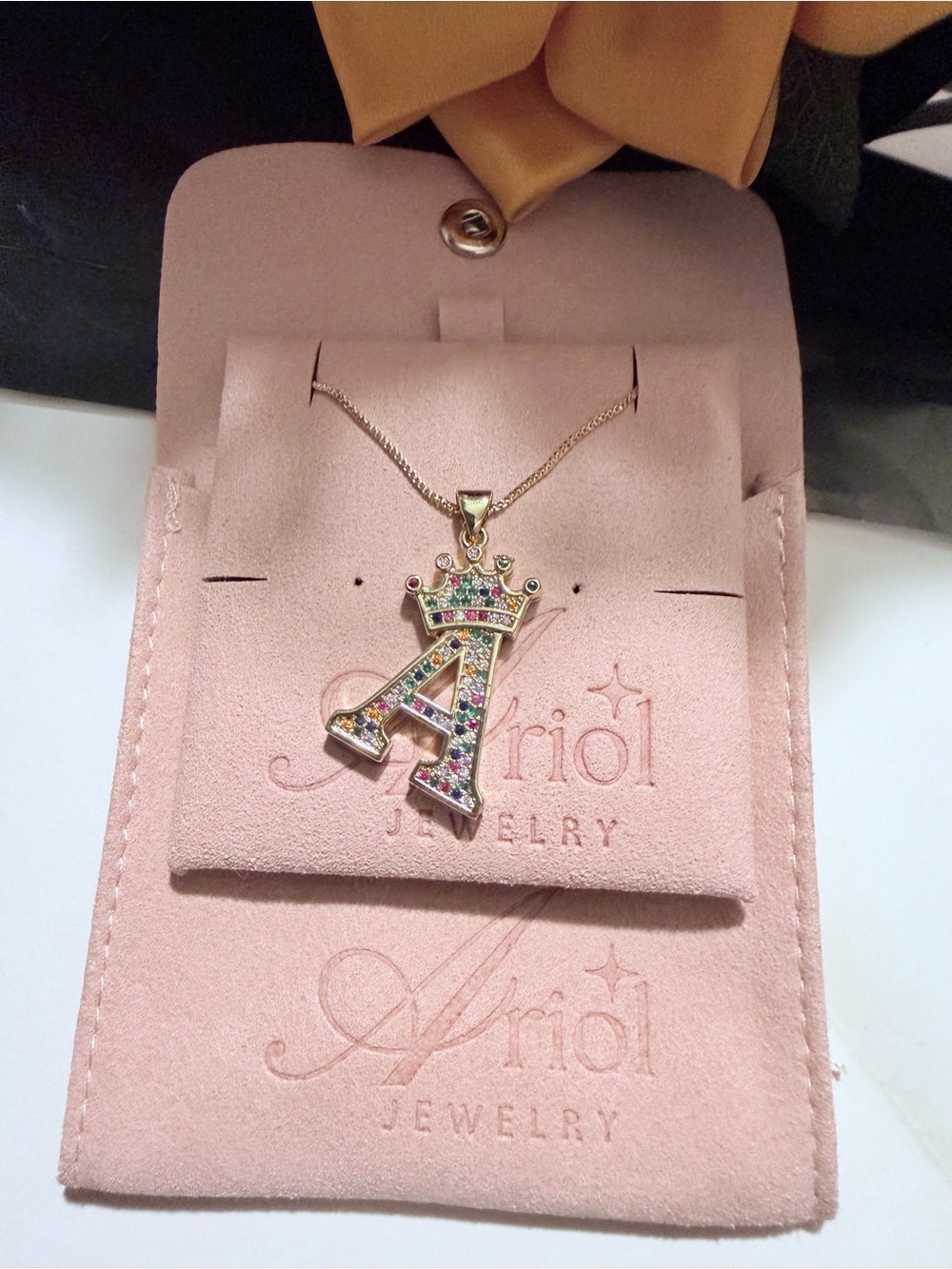 Gold Plated Initial A Pendant Necklace with Multicolor Stones